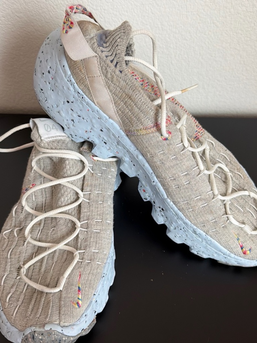 Nike Women's Beige Knit Athletic Sneakers with Multicolor Accents
